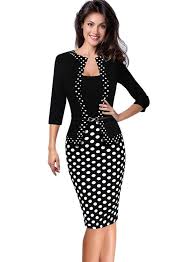 Black And White Women S Clothing Womens Vintage Faux Jacket One Piece Wear To Work Office Dress Black White Dot C512nukwi1s Business Dresses Dresses For Work Clothes For Women