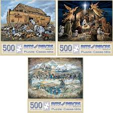 1000 word search puzzle book for adults: Amazon Com Bits And Pieces Set Of Three 3 500 Piece Jigsaw Puzzles For Adults Noah S Ark Last Supper In The Manger 500 Pc Religious Scenes Jigsaws By Artist Ruane Manning Toys Games