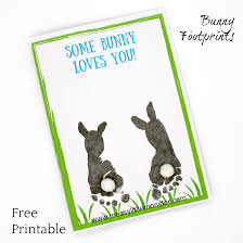 Bunny with little duck coloring page. Footprint Bunny Craft Free Printable Keepsake Card Messy Little Monster