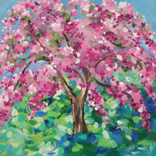 After initially painting a tree's trunk, usually, the tree grows and bears fruit and its branches become more horizontal under the weight of the fruit. Crabapple Tree Painting By Linda Rauch