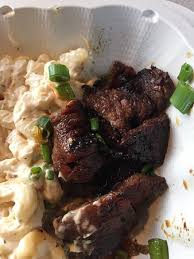 Biting into the delicious dish that is mac and cheese has always been a delight for children and adults. Great Teriyaki Beef And Chicken Served With Island Mac And Cheese Salad And Rice Favorite Food Picture Of Roxy S Island Grill Tualatin Tripadvisor