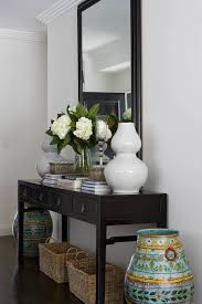 Black Console Table Transitional Entrance Foyer Denai Kulcsar Interiors Hallway Table Decor Entry Table Decor Console Table Decorating