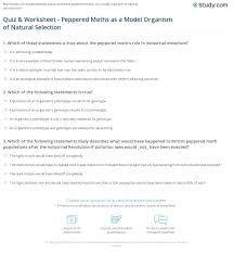 Quiz Worksheet Peppered Moths As A Model Organism Of Natural Selection Study Com