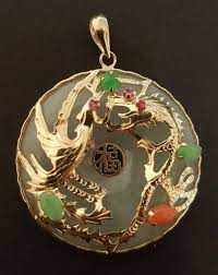 27 x 18 millimeters sku: Grade A Jade Base 14ct Gold Blessing Dragon Pendant With Catawiki