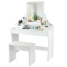 Gymax Vanity Wooden Makeup Dressing Table Stool Set W Mirror 3 Drawers White Walmart Com Vanity Table Set Mirrored Vanity Table Makeup Dressing Table