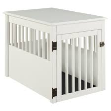 In addition to the dog crate furniture products we have reviewed in this arti cle, we are including an additional unique pet furniture piece. Camaflexi Ruffluv White End Table Pet Crate Large 492403 The Home Depot