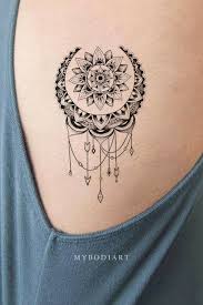 Boho Moon Rib Tattoo Tribal Mandala Chandelier Lace Lotus Ideas Del Tatuaje Del Tobillo De La Luna Negra Moon Tattoo Mandala Thigh Tattoo Chandelier Tattoo