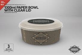 1300ml Paper Bowl Clear Lid Mockup Paper Bowls Food Box Packaging Packaging Mockup
