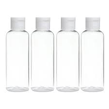 Download 4pcs Portable Plastic Facial Toner Liquid Refillable Bottles 100ml Transparent Container Lotion Containers Skin Care Lotions Refillable Bottles PSD Mockup Templates