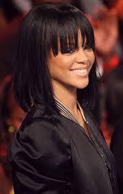 Long straight bangs will help narrow long face oval. Pin By Karina Campbell Donaldson On Hairstyles Rihanna Hairstyles Medium Length Hair Styles Medium Hair Styles