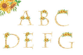 Floral art is so on trend right now! Sunflowers Floral Printable Alphabet Gold Foil Alphabet Floral Alphabet Clipart By Old Continent Design Thehungryjpeg Com