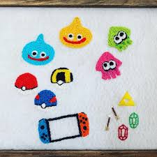 himajin shishu on instagram 刺繍始めて5日目 2作目は好きなゲームの詰め合わせ 刺繍 刺繍初心者 ハンドメイド handmade embroidery nintendo nintendoswitch ポケモン ドラクエ 刺繍 図案 刺繍 初心者 刺繍