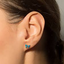 Blue Bow Piercing, 14K Solid Gold Labret Cartilage Stud, Cartilage Earring,  Inner Conch Stud, Helix Tragus Earlobe Stud, Christmas Gift