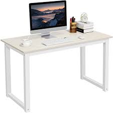 Sold & shipped by guangtailian technology inc. Amazon Com Yaheetech Modern Computer Desk Writing Study Table Dining Table For Home Office Pc Laptop Cart Workstation White Desk For Bedroom Beige Home Kitchen