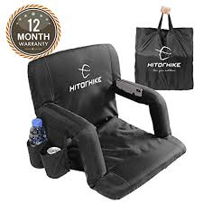 Hitorhike Stadium Seat For Bleachers Or Benches Portable Reclining Foldable Black Stadium Seat Chair With Padded Cushion Chair Back And Armrest