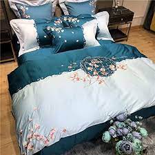qinshan bedding kit cotton flower embroidery stitching cotton embroidery plum color dark blue light blue co cotton bed linen luxury bedding sets cotton bedding