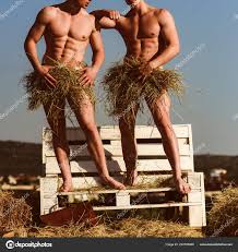 Davvero sensuale. Gli uomini sexy godono la giornata estiva. Coppia di  gemelli con corpo muscolare in estate. Uomini muscolosi con sei addominali.  Gemelli nudi con la copertura del corpo in forma da