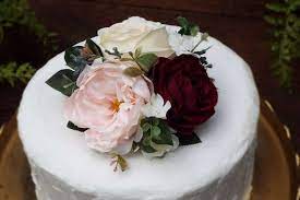 Small Flower Cake Topper Burgundy Pink White Small Etsy Flower Cake Flower Cake Toppers Flower Cake Decorations