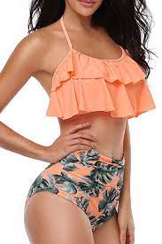 Heat Move Women Retro Flounce High Waisted Bikini Halter Neck Two Piece Swimsuit Womens Fashion Fo Mom Bathing Suits Swimsuits High Waisted Bikini Swimsuits