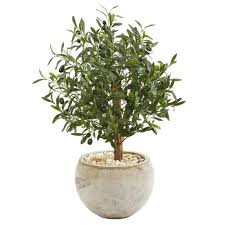 Nearly Natural Indoor 31 In Olive Artificial Tree In Bowl Planter 9223 The Home Depot Artificial Tree Potted Trees Faux Olive Tree