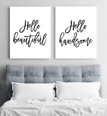 Hello Beautiful And Hello Handsome Print Set Above Bed Decor Bedroom Art Above Bed Bedroom Decor For Couples