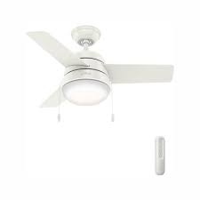 Hunter Aker 36 In Led Indoor Fresh White Ceiling Fan With Light And Bundled Handheld Remote Control 59301r The Home Depot