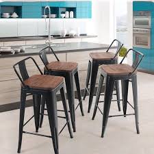 Yaheetech 26inch barstools set of 4 counter height metal bar stools, indoor outdoor stackable bartool industrial with wood seat 331lb, black. Mf Studio 24 Inch Metal Bar Stools With Removable Backres Dining Counter Height Chairs With Wood Seat Set Of 4 Matte Black From Walmart Accuweather Shop