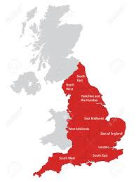 You can use this map for asking students to mark key cities in various counties. Red Map Of Regions Of England With Name Tags Royalty Free Cliparts Vectors And Stock Illustration Image 133165257