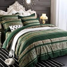 Infuse paisley into your decor with a sharp navy and white bedding set. Dark Green White And Gold Indian Tribal And Stripe Print Bohemian Baroque Style Full Queen Size Bedding Sets Enjoybedding Com