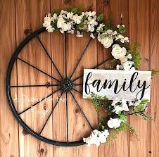 Wagon Wheel Farmhouse Family Wreath Modern Farmhouse Hand Use On Front Porch With Welcome Sign Wheel Decor Home Decor Wagon Wheel Decor