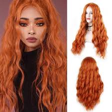 MORICA Orange Wig for Women Deep Wave 28 Inches Hair Replacement Wigs Long  Wavy Ginger Wig Water Wave Middle Part Curly Synthetic Lace Wig For Cosplay  Daily Use
