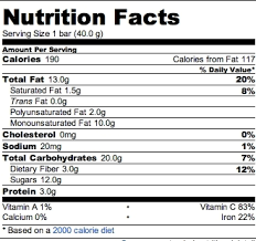 snickers bar nutrition facts label