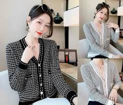 Áo khoác len Cardigan caro cổ V - LEN300