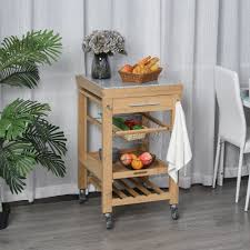 Wheels with 2 safety latches specifications/dimensions:● colour: Homcom Bamboo Rolling Kitchen Island Trolley Storage Cart With Granite Top Ebay
