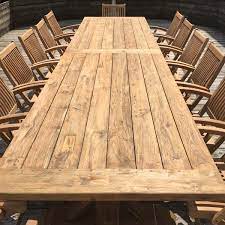 Products such as reclaimed teak garden tables, recycled teak garden benches, reclaimed teak garden dining tables. Extra Large 4m Reclaimed Teak Rectangular Garden Dining Table