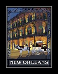 Vintage New Orleans Wall Art Gift Horse Carriage Art Print Illustration Wall Decor Bourbon St Draw Travel Posters Retro Travel Poster Vintage Travel Posters
