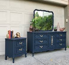 Beautiful French Provincial Dresser Set This Statement Set In A Gorgeous Navy Painted Furniture Painted Bedroom Furniture French Provincial Dresser Makeover