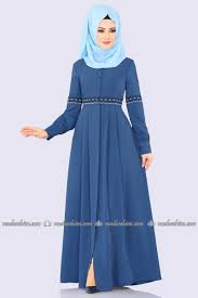 Moda Selvim Pile Detay Nakisli Ferace 9028w153 Indigo Pakaian Wanita Model Pakaian Muslim Model Pakaian Hijab