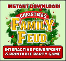 Family feud is your fast paced game determined by the productive tv match show! Christmas Family Feud Inspired Party Game Interactive Powerpoint Queen Of Theme Party Games