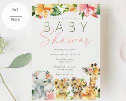 Girl S Safari Baby Shower Invitation Floral And Safari Etsy In 2021 Safari Baby Shower Invitations Baby Shower Invites For Girl Safari Baby Shower Invitations Girl
