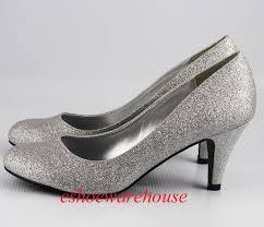 Round Toe Cutie Comfy Mid Heel Pumps Shoes Silver Glitter Silver Shoes Bridesmaid Shoes Silver Shoes Low Heel