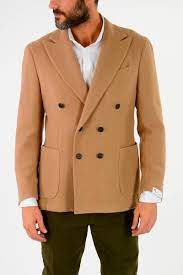 Fastened by lapping one edge of the front of a garment well over the other and usually having a double row of buttons with a double breasted jacket for sale. Doppiaa Camel Double Breast Blazer Men Glamood Outlet