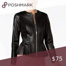 Thalia Sodi Faux Leather Peplum Jacket Xs Leather Peplum Floral Print Blazer Clothes Design