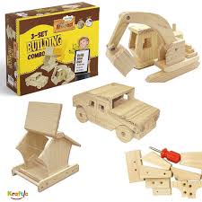 Kraftic Woodworking Building Kit For Kids And Adults With 3 Educational Diy Carpentry Construction Wood Mod Carpentry Diy Woodworking Kit For Kids Project Kits