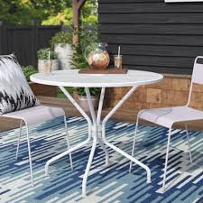 Giantex patio dining table with umbrella hole, outdoor picnic table for backyard, garden, lawn, farmhouse, acacia wood rectangular table with metal legs, rustic brown. Umbrella Hole White Patio Tables You Ll Love In 2021 Wayfair