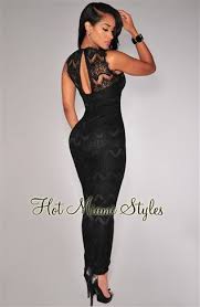 Black Lace Faux Wrap Key Hole Back Jumpsuit Dress And Heels Black Lace Outfits
