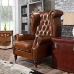 Poltrona Chesterfield de Luxo com Braços Revestidos em Couro Vintage Tan,  Cadeira de Lazer Reclinável para Sala de Estar e Quarto