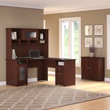 Cabot L Shaped Desk W Hutch Small Storage Cabinet W Doors In Harvest Cherry Bush Furniture Cab016hvc