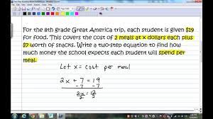 Two Step Equation Word Problems Youtube