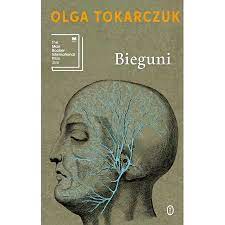 W prawym dolnym rogu namalowana została postać bez twarzy w czerwonym odzieniu. Bieguni Olga Tokarczuk Ksiazka W Ksiegarni Taniaksiazka Pl